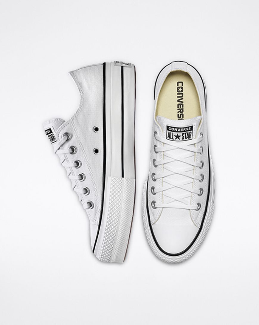 Zapatos Plataforma Converse Chuck Taylor All Star Lift Canvas Bajas Mujer Blancas Negras Blancas | PE W7EP2L